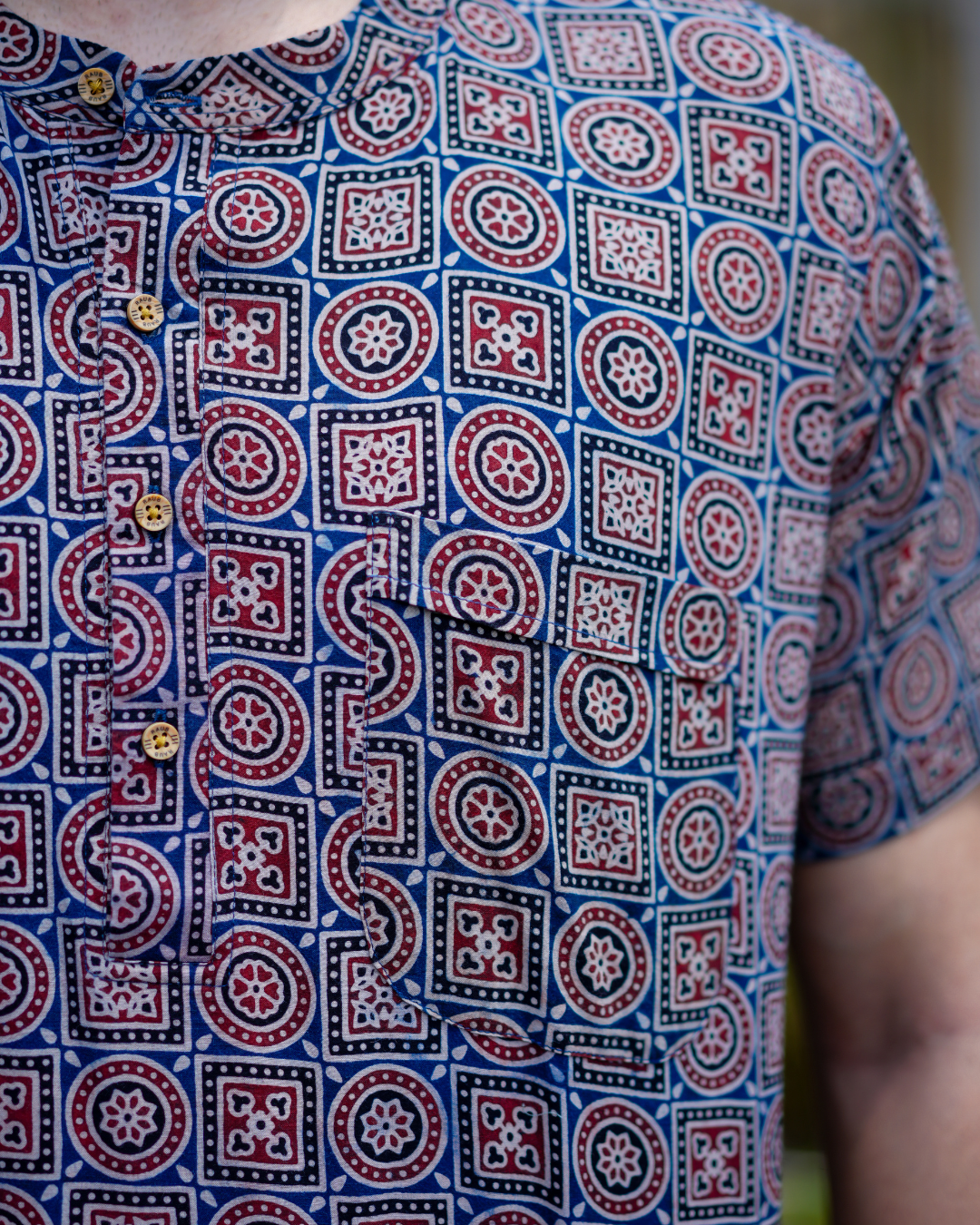Blue Ajrak Pure Cotton Bushirt for Men