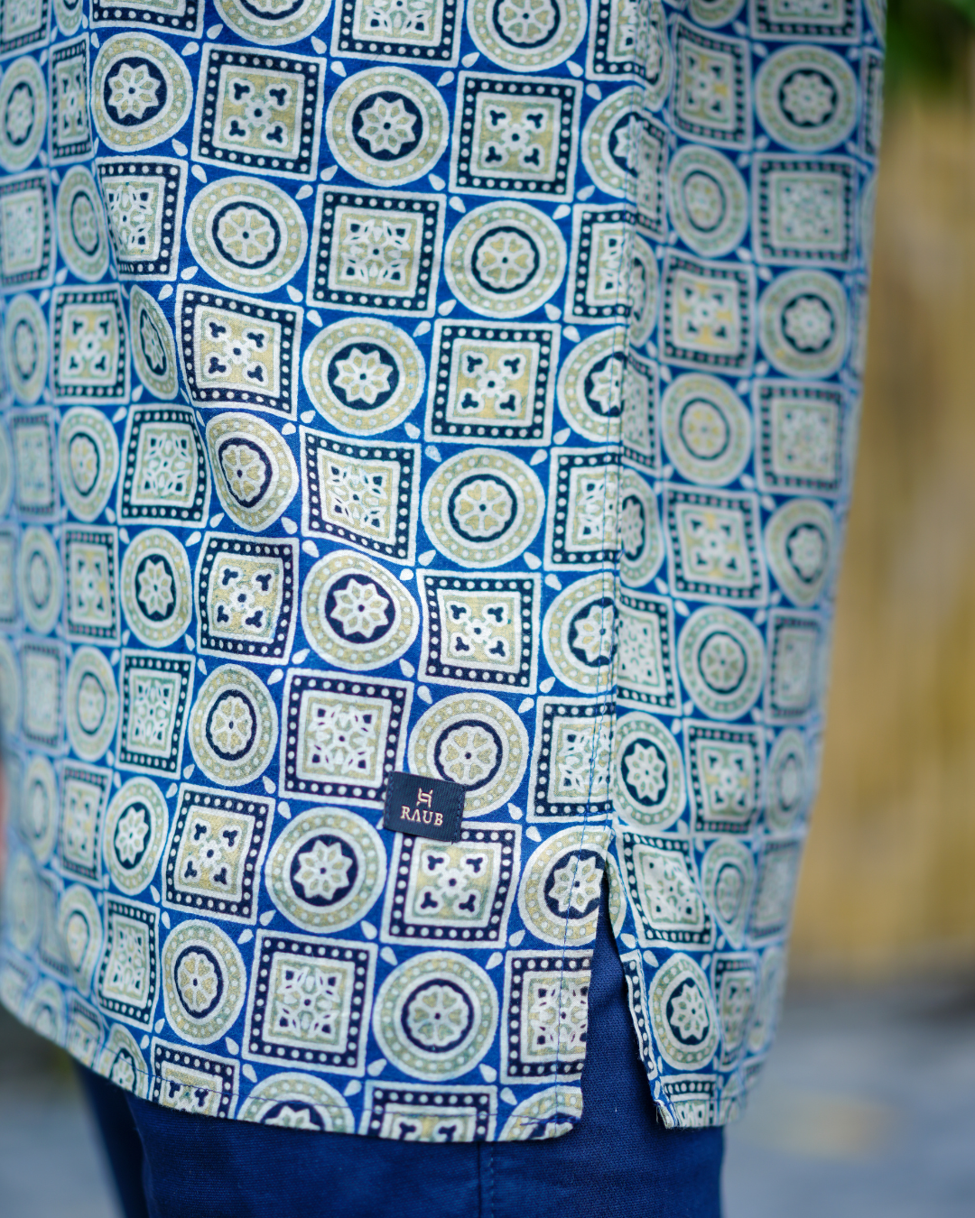 Blue Ajrak Pure Cotton Bushirt for Men