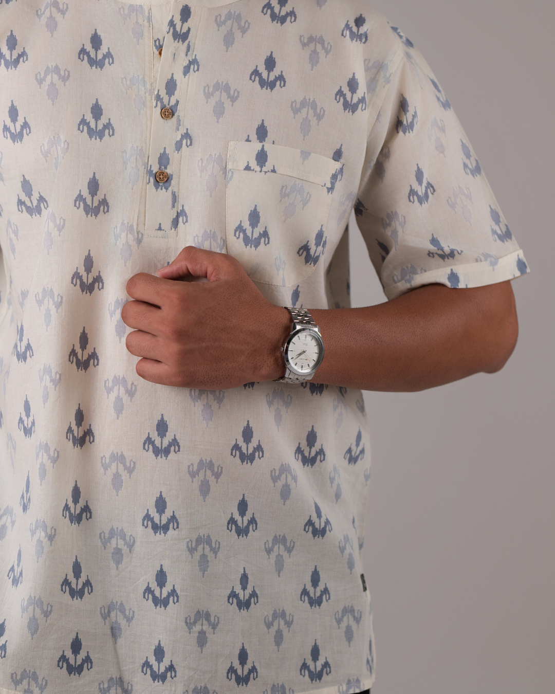 Ivory Buti Printed Bushirt for Men