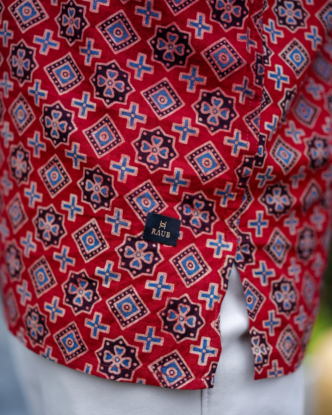 Red Ajrak Pure Cotton Bushirt for Men