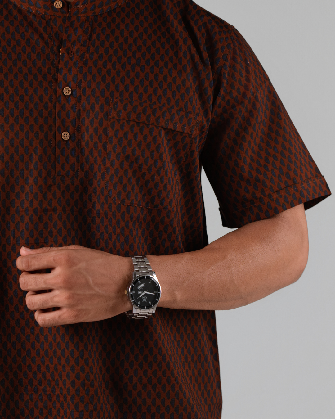 Tan Brown Abstract Printed Bushirt for Men