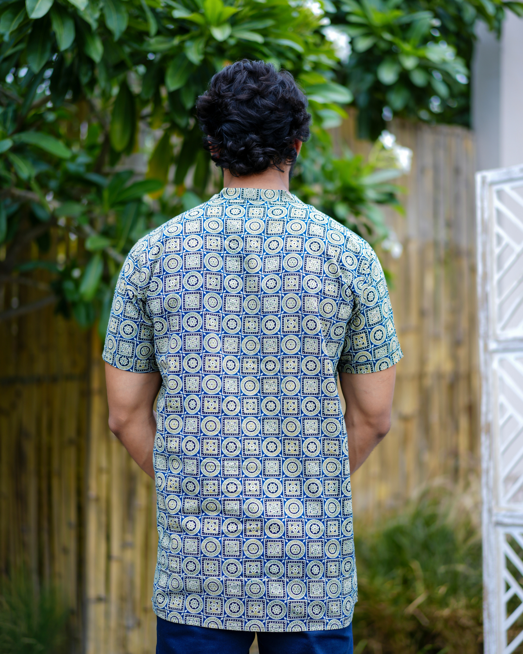 Blue Ajrak Pure Cotton Bushirt for Men