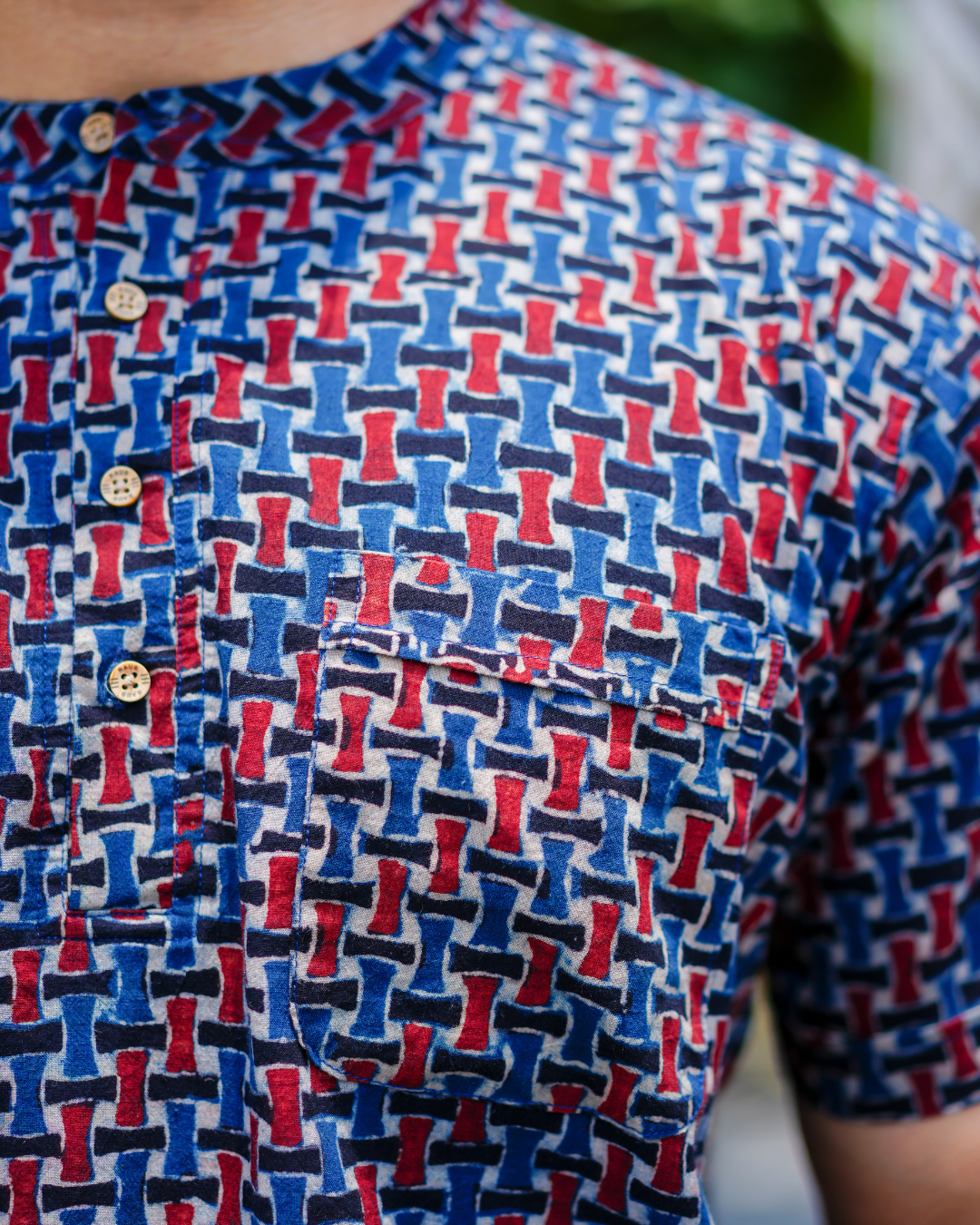 Blue Ajrak Pure Cotton Bushirt for Men