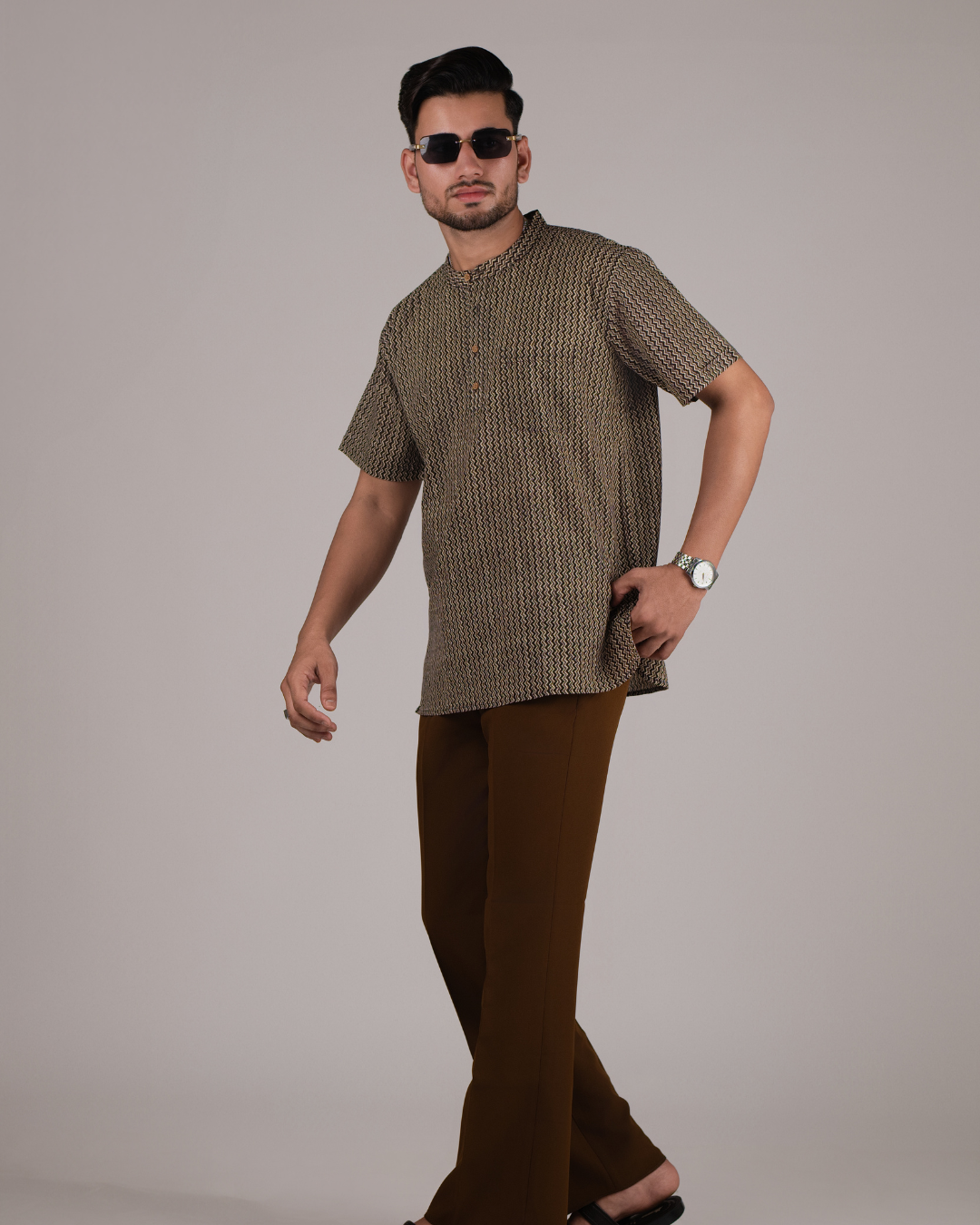 Toffee Dust Chevron Printed Bushirt for Men