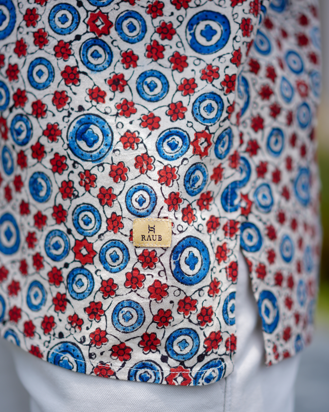 Beige Abstract Pure Cotton Bushirt for Men