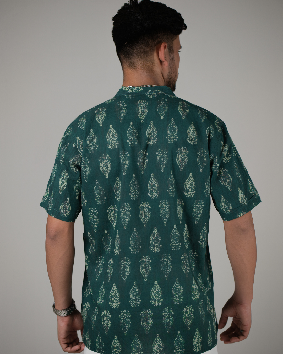 Teal Block Printed Bushirt for Men