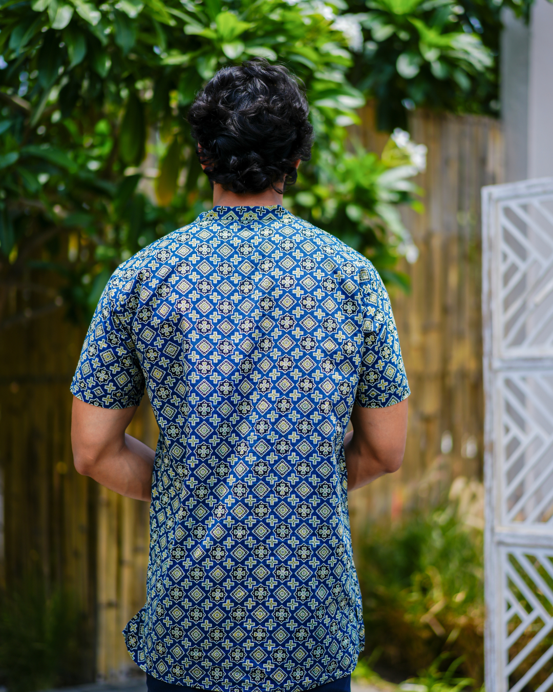 Blue Ajrak Pure Cotton Bushirt for Men