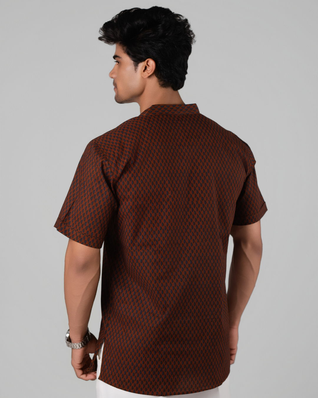 Tan Brown Abstract Printed Bushirt for Men
