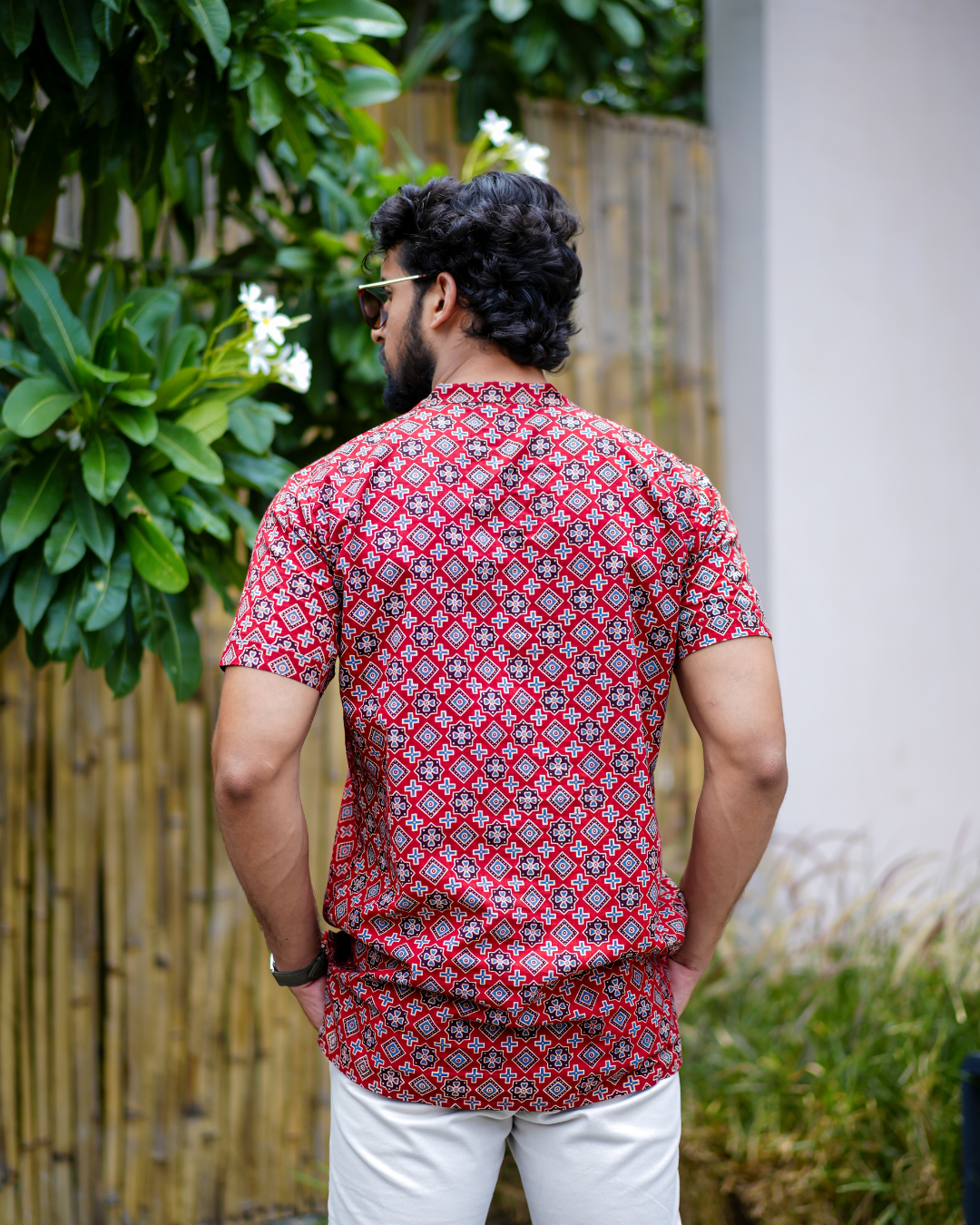 Red Ajrak Pure Cotton Bushirt for Men