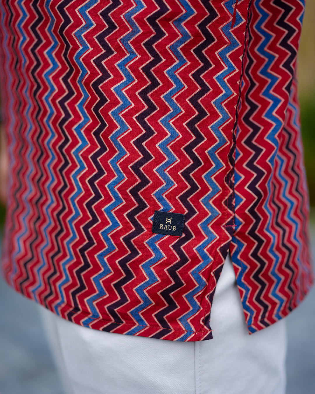Red Abstract Pure Cotton Bushirt for Men