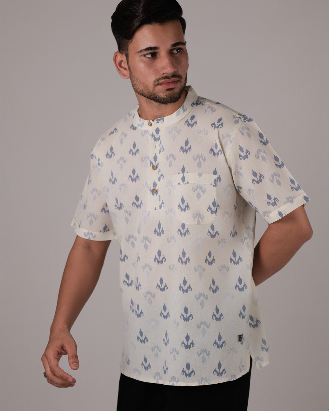 Ivory Buti Printed Bushirt for Men