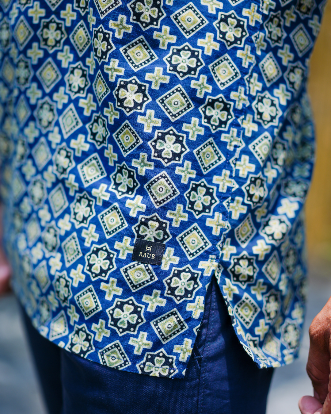 Blue Ajrak Pure Cotton Bushirt for Men
