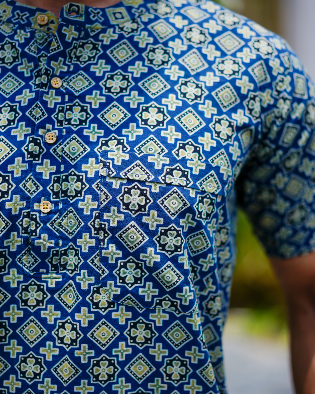 Blue Ajrak Pure Cotton Bushirt for Men