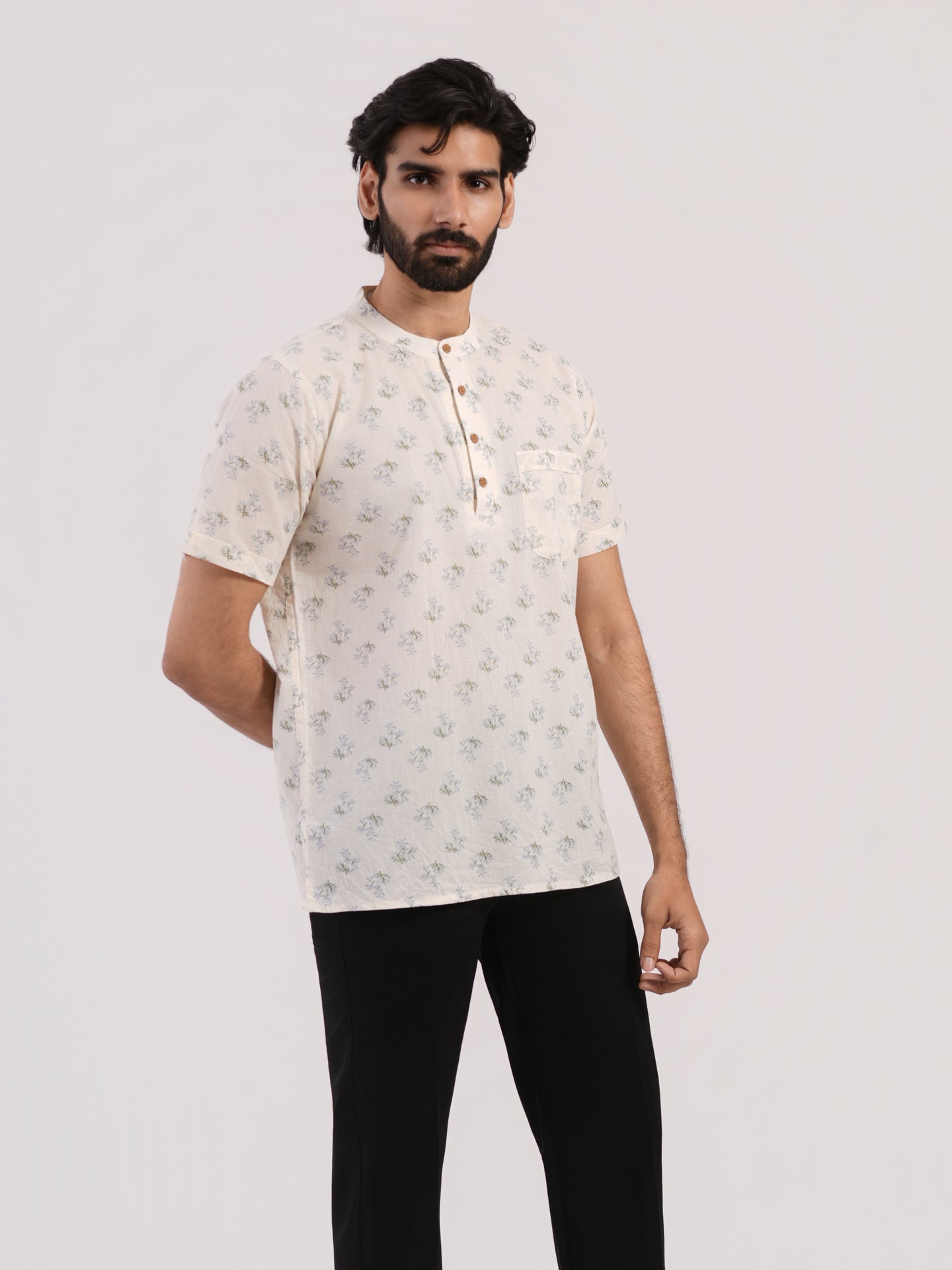Pure White Floral Buti Bushirt