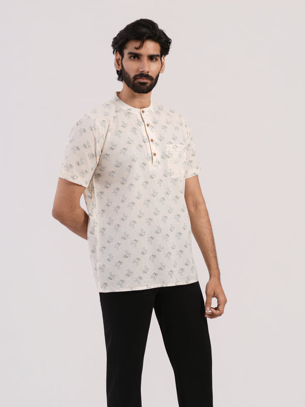 Pure White Floral Buti Bushirt