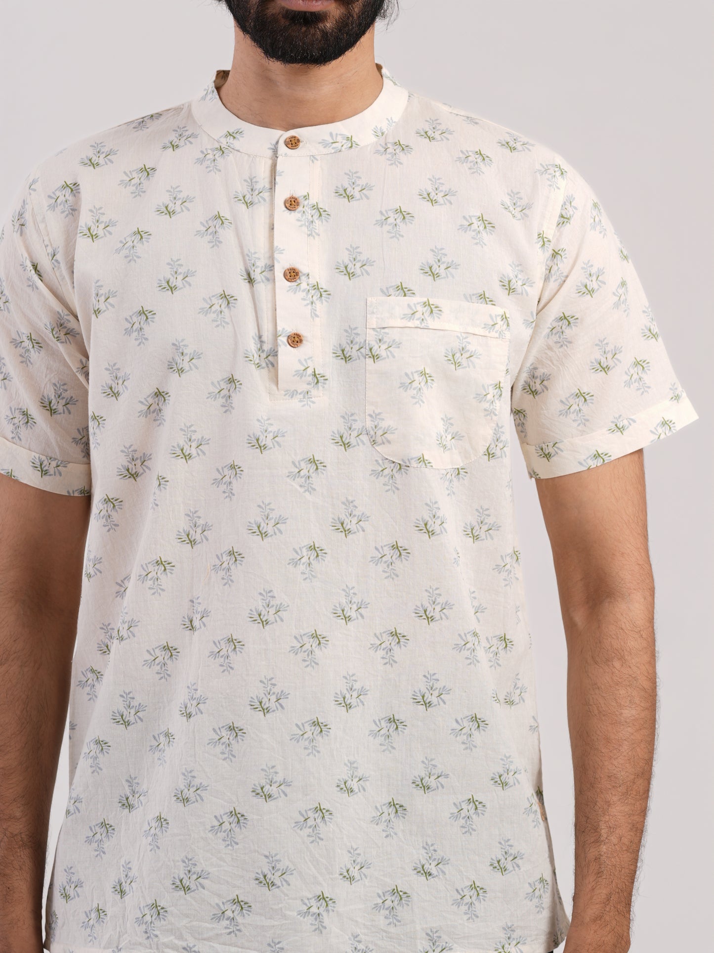 Pure White Floral Buti Bushirt