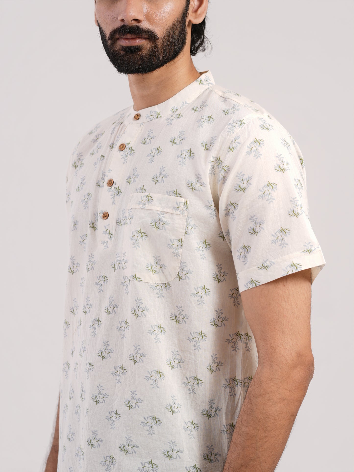 Pure White Floral Buti Bushirt