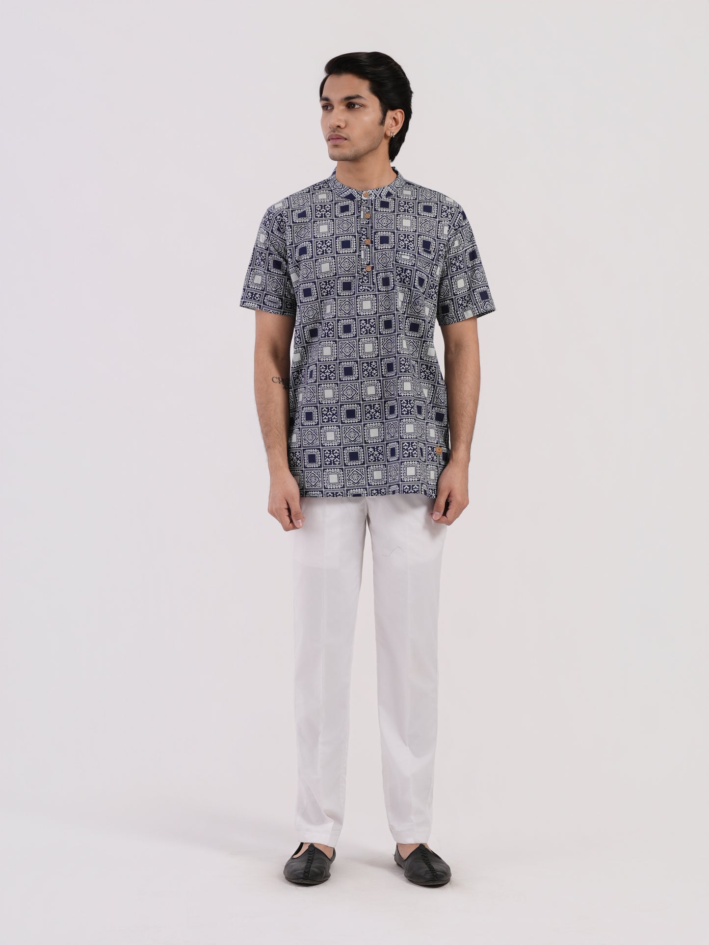 Navy Heritage Block Print Bushirt