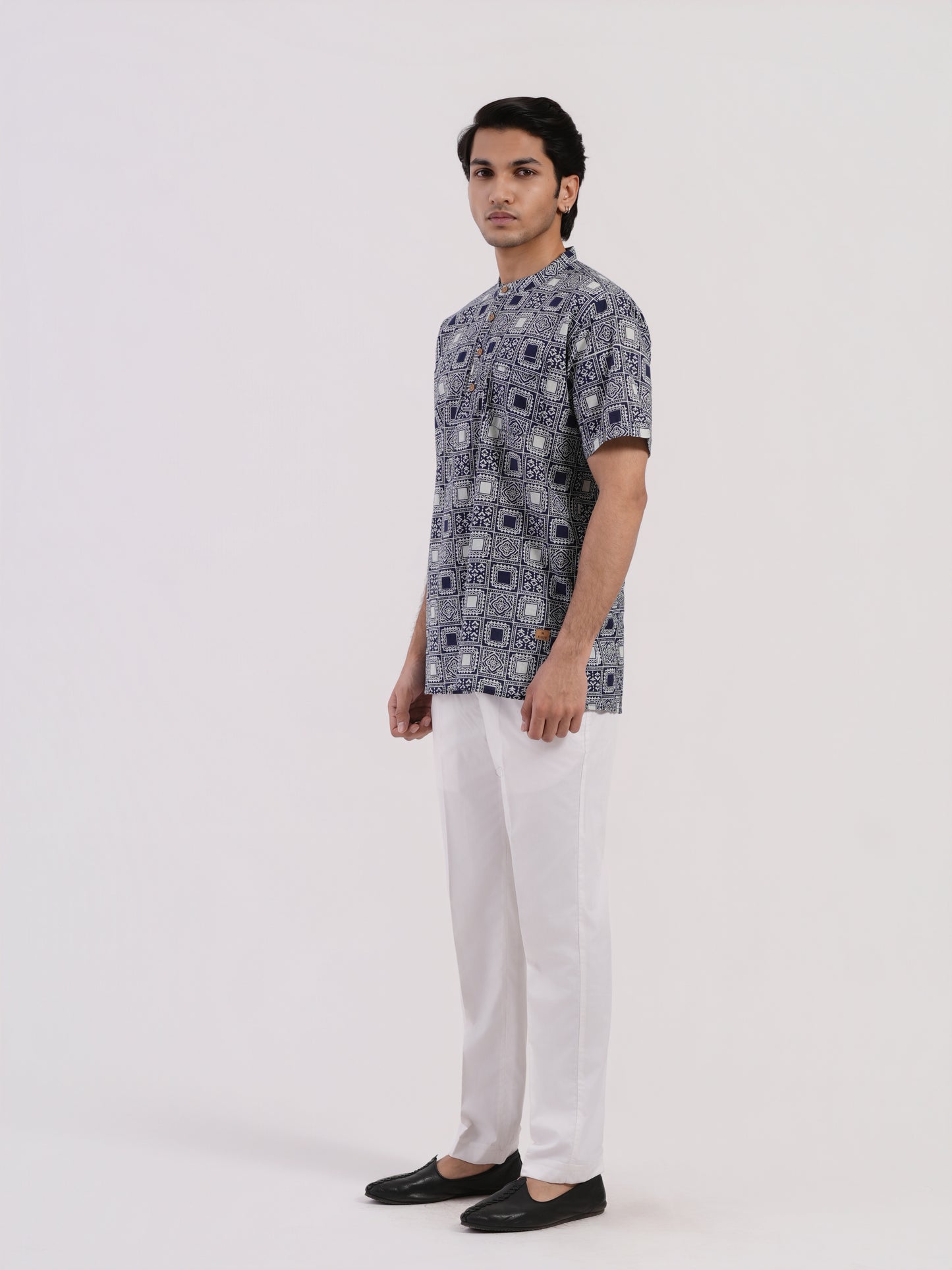Navy Heritage Block Print Bushirt