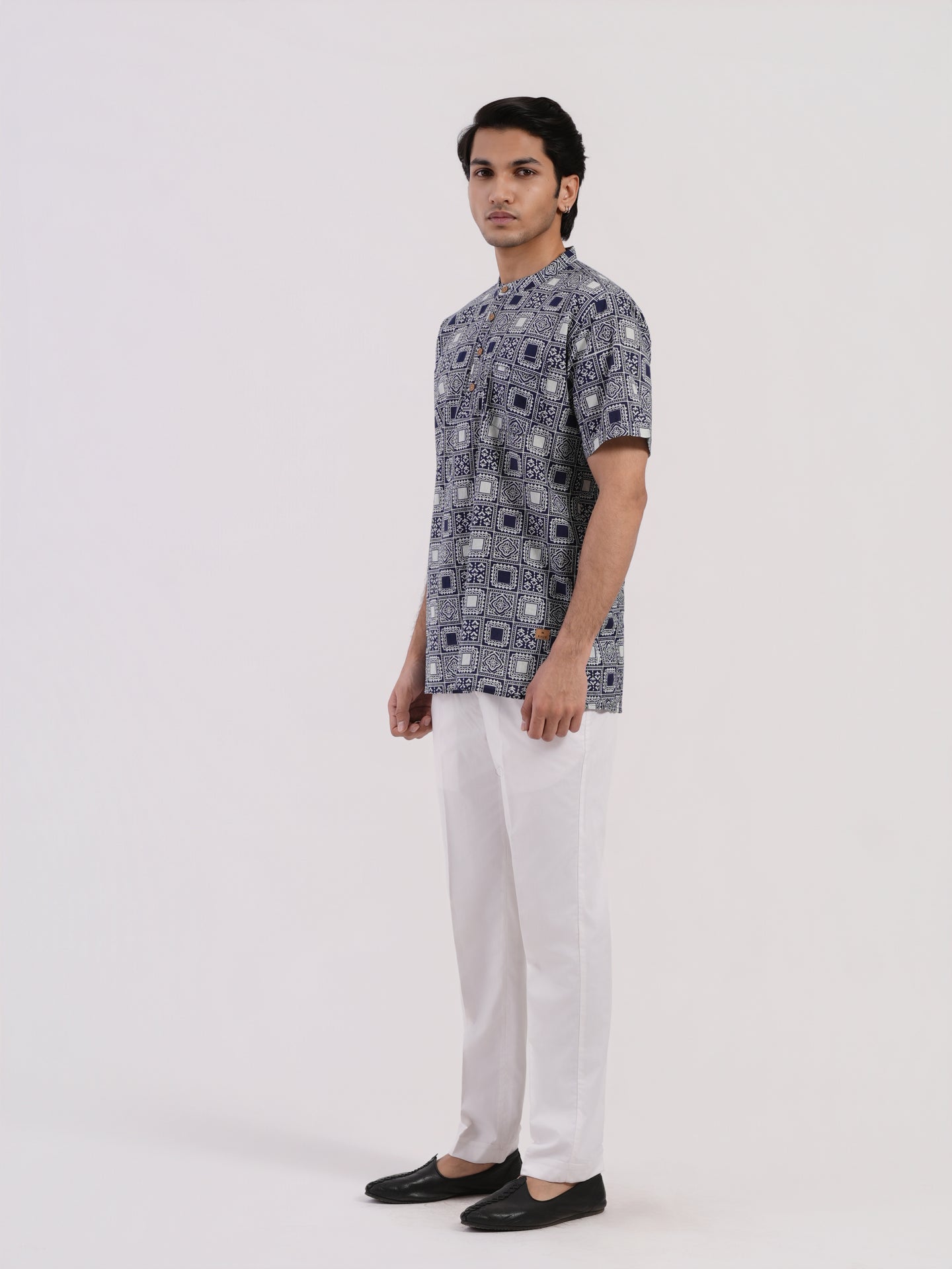 Navy Heritage Block Print Bushirt