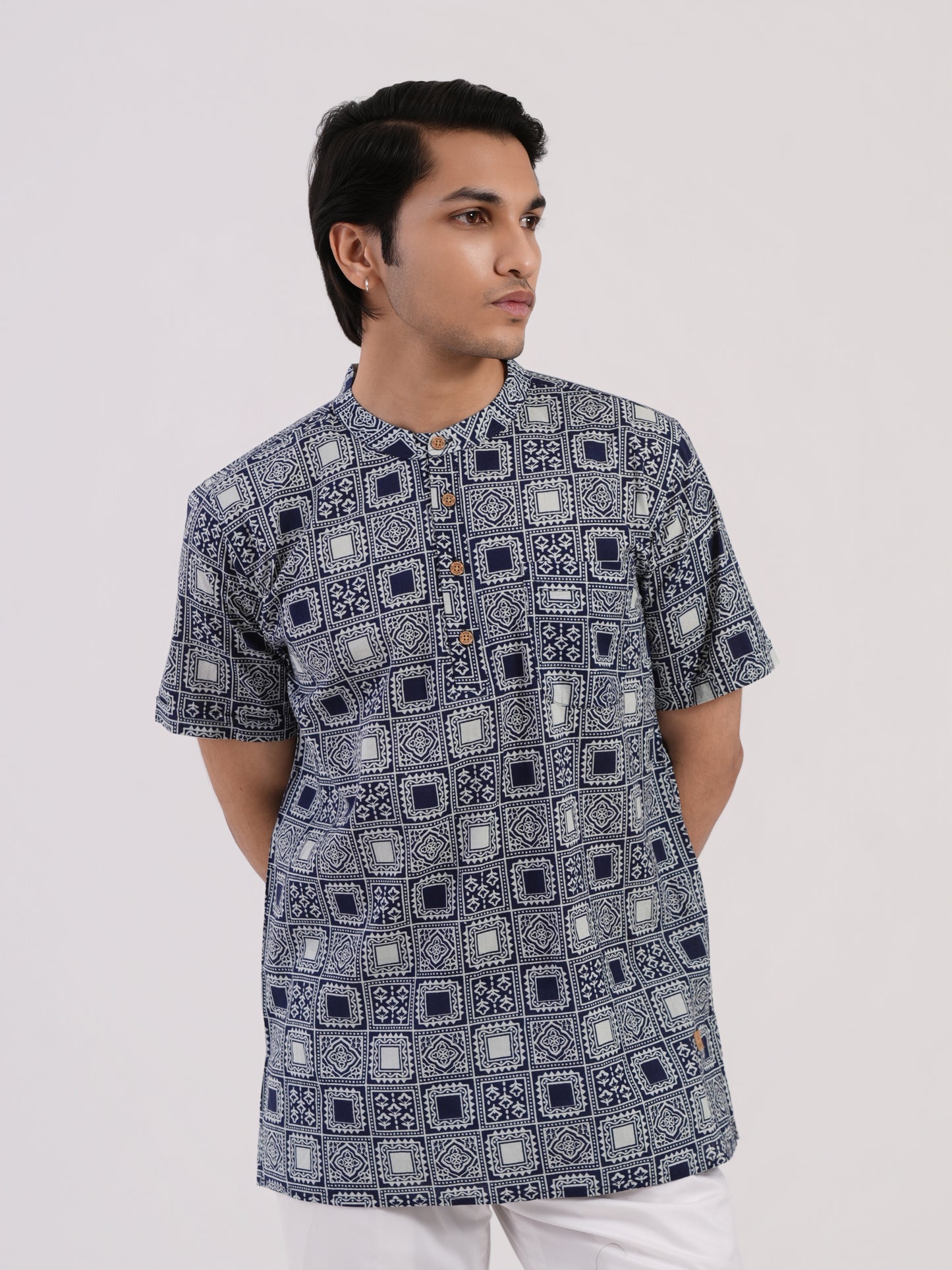 Navy Heritage Block Print Bushirt