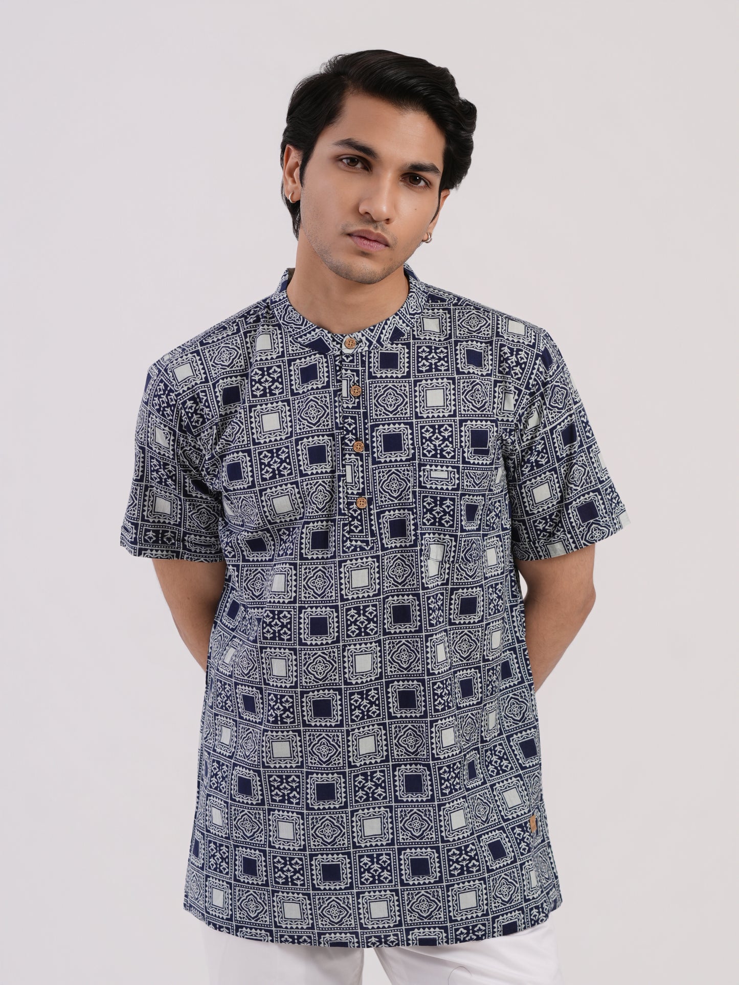 Navy Heritage Block Print Bushirt