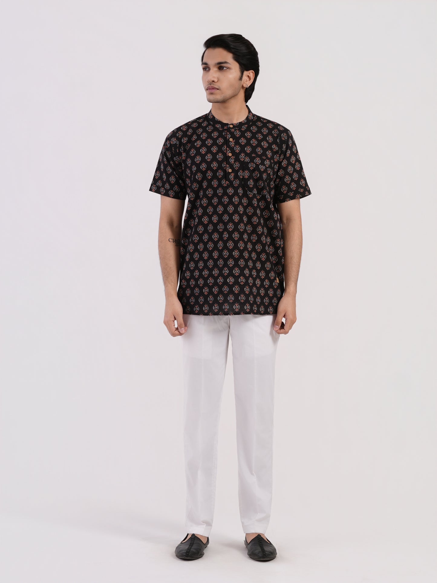 Rich Black with All Over Buti Print Bushirt