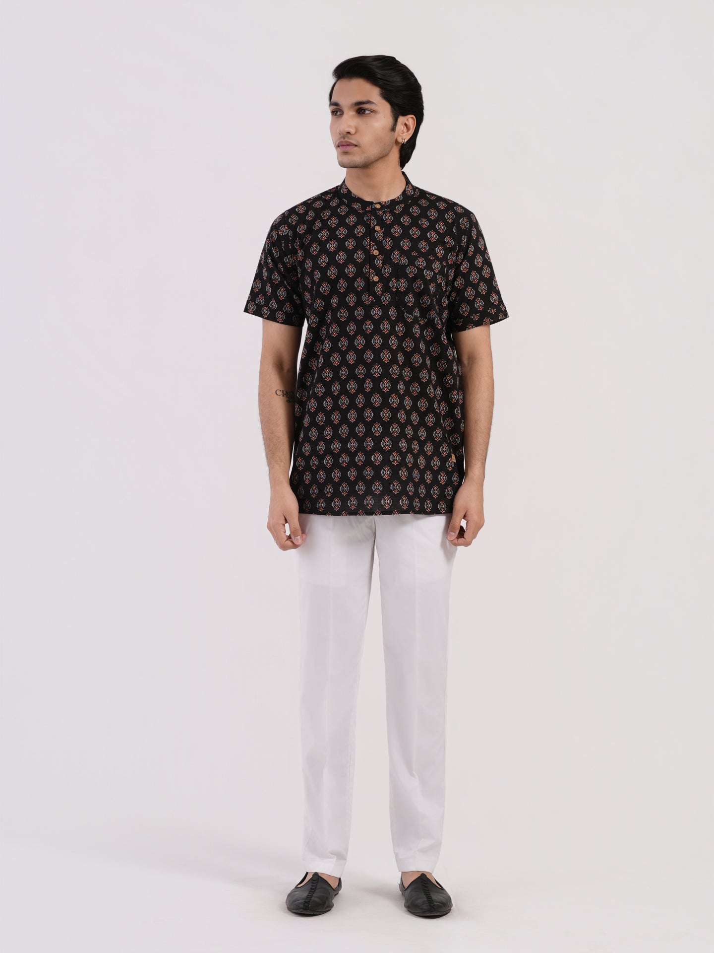 Rich Black with All Over Buti Print Bushirt