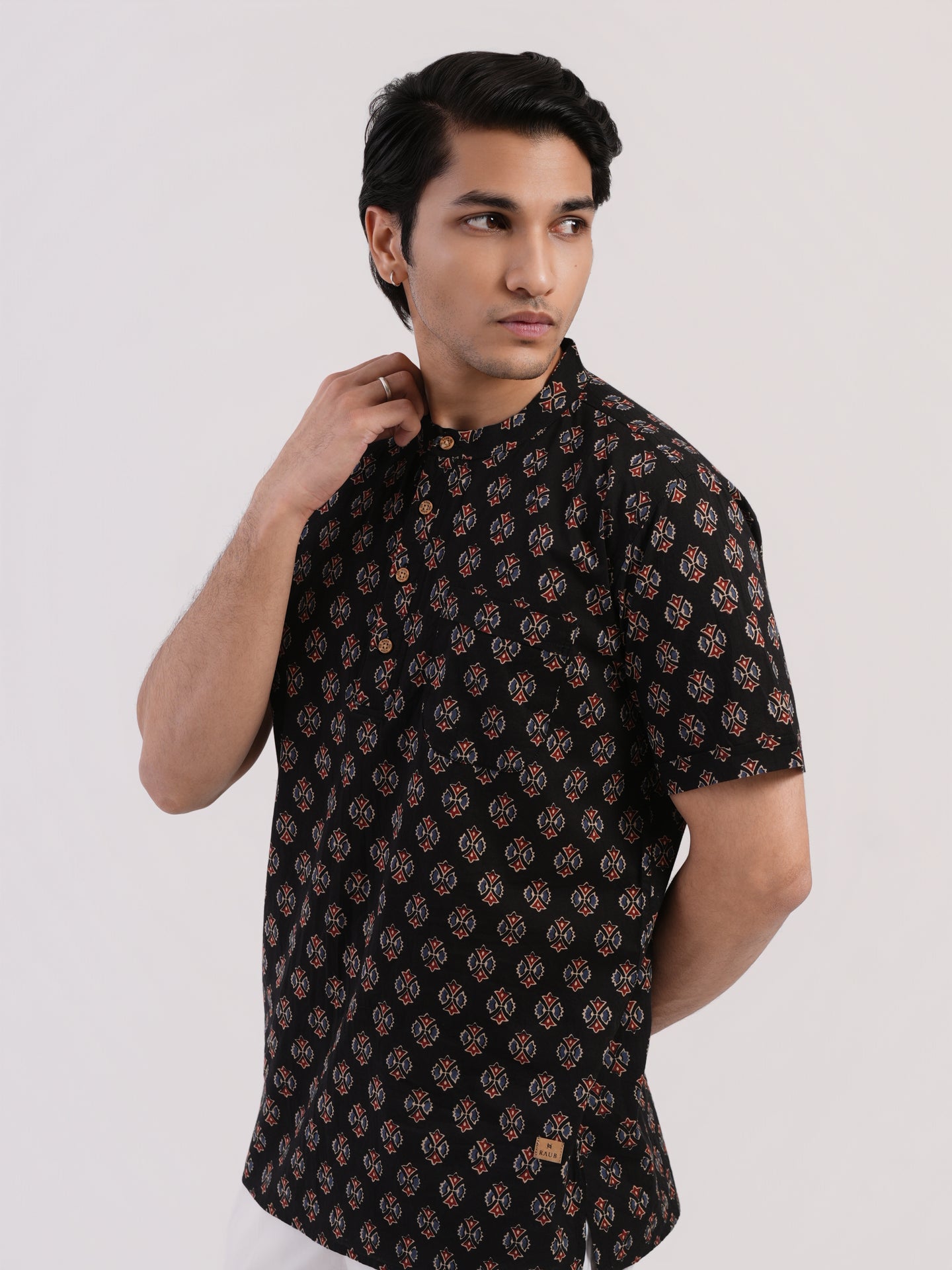 Rich Black with All Over Buti Print Bushirt