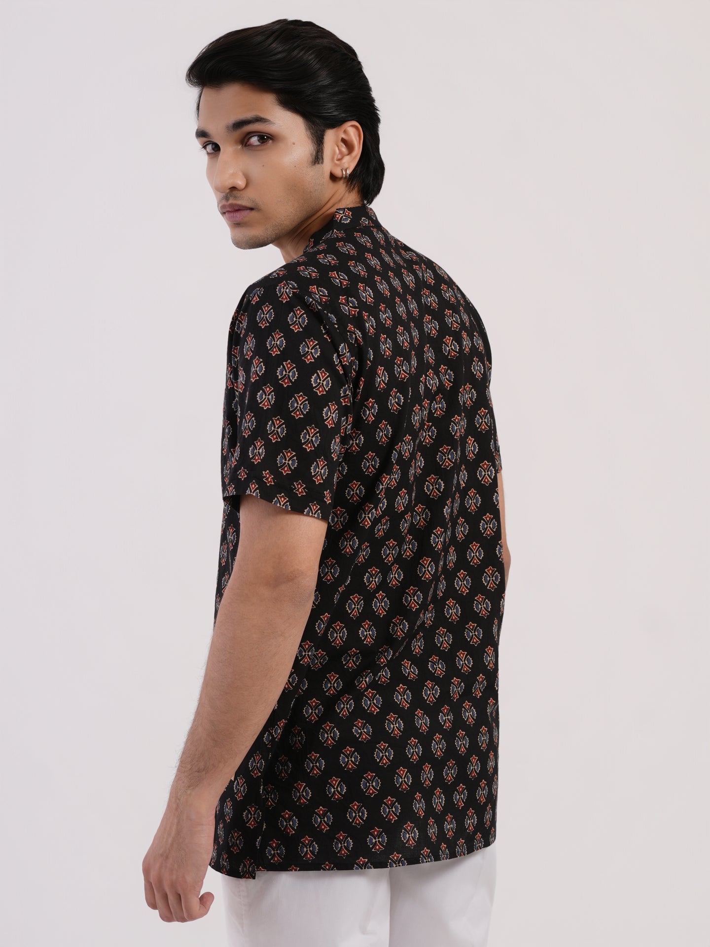 Rich Black with All Over Buti Print Bushirt