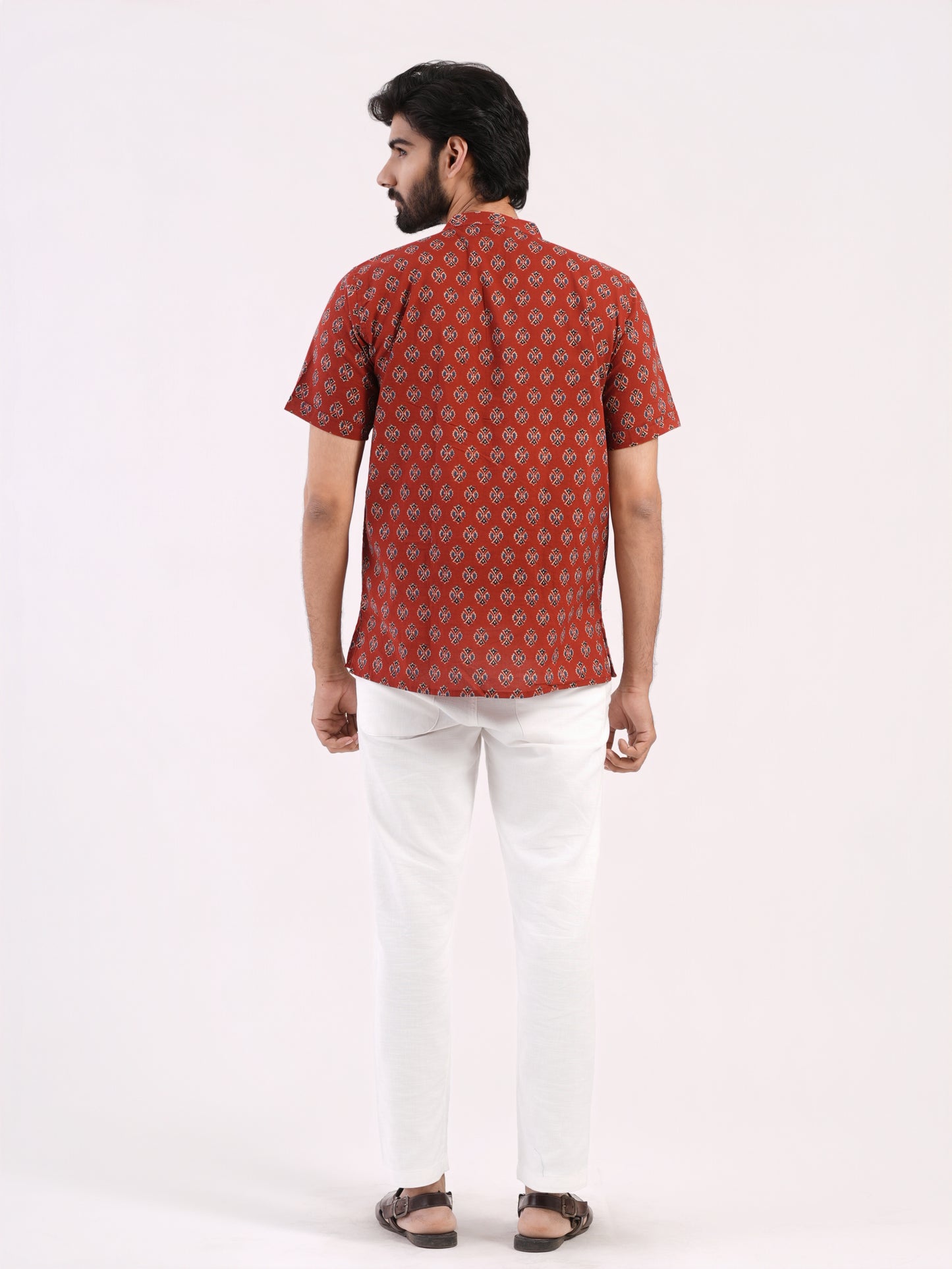 Crimson Red with Black Blue All Over Buti Printed BUSHIRT