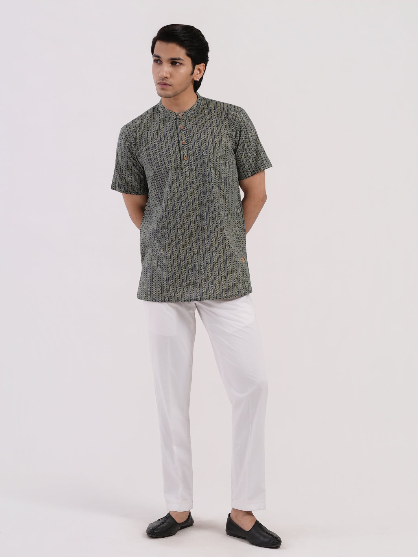Deep Indigo Blue with Beige Ethnic Geometric Print