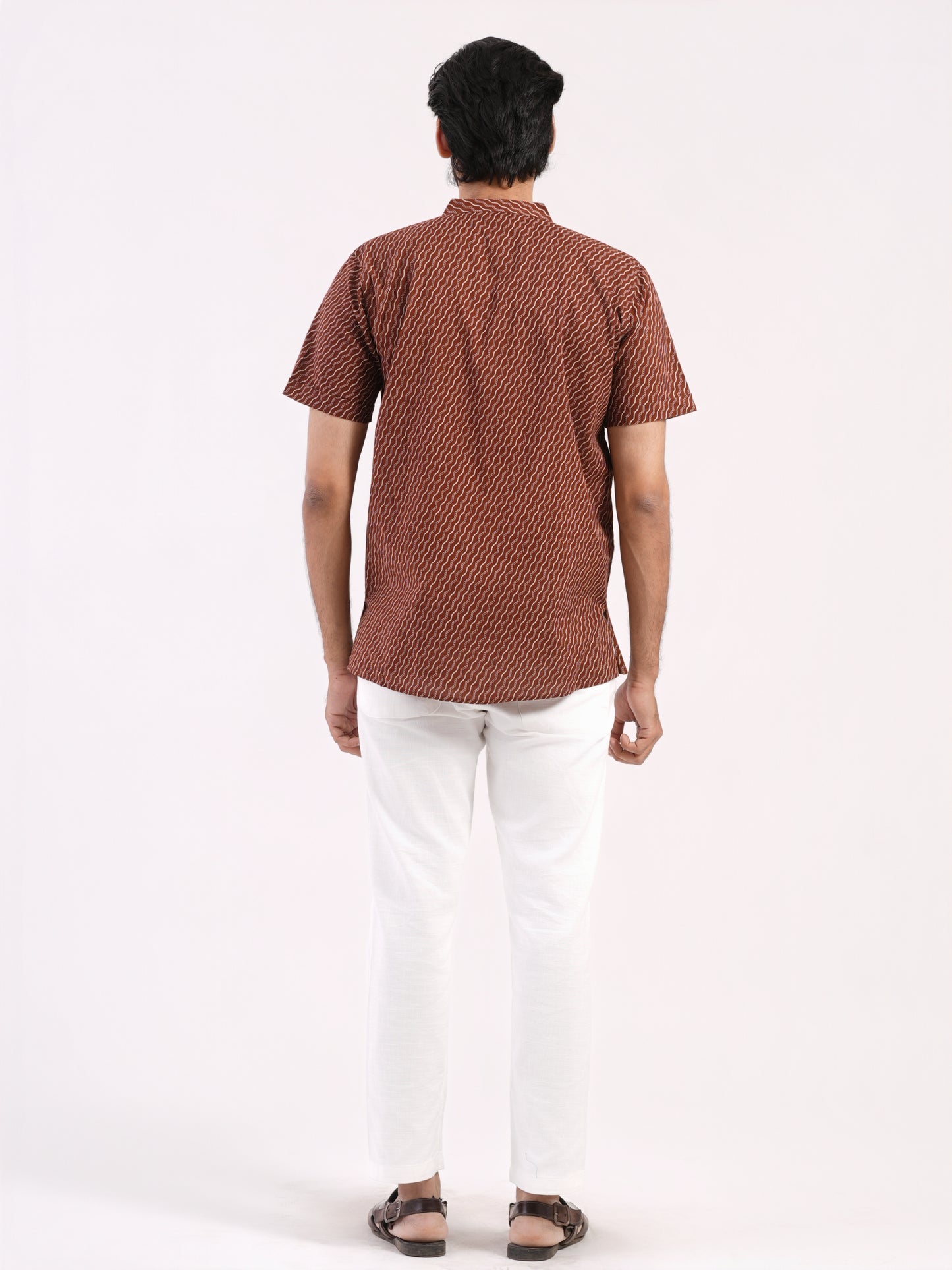 Rust Brown With Wavy Strips Prints Bushirt