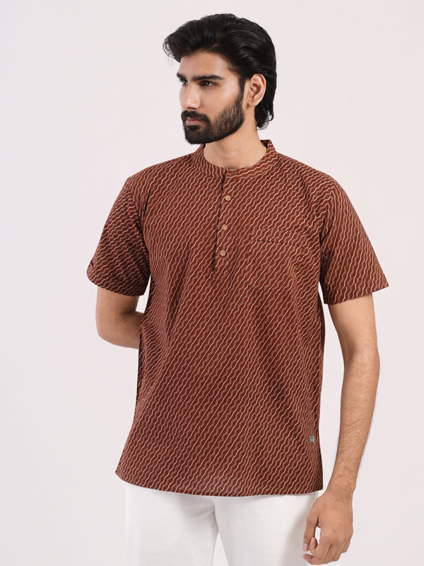 Rust Brown With Wavy Strips Prints Bushirt