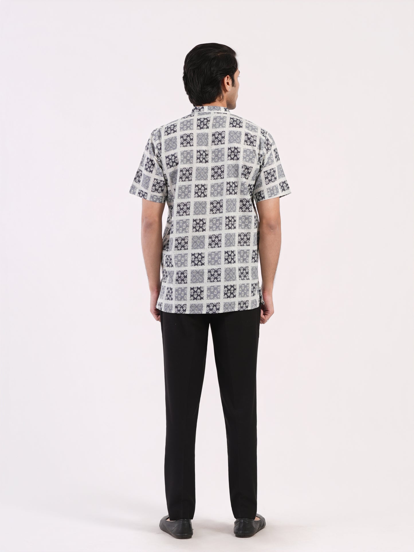 Slate Grey Geometric Indian Print Bushirt