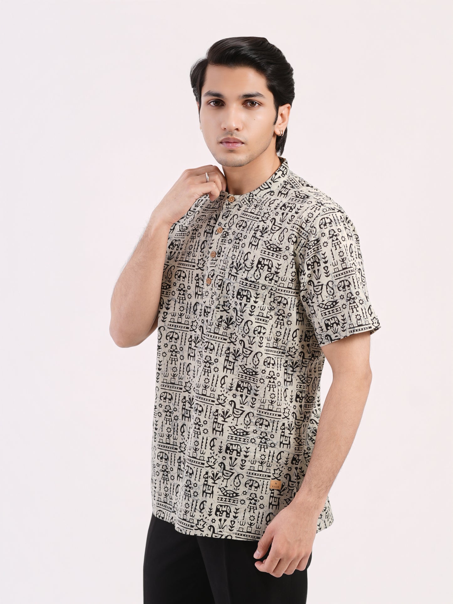 Ivory Tribal Story Print Bushirt