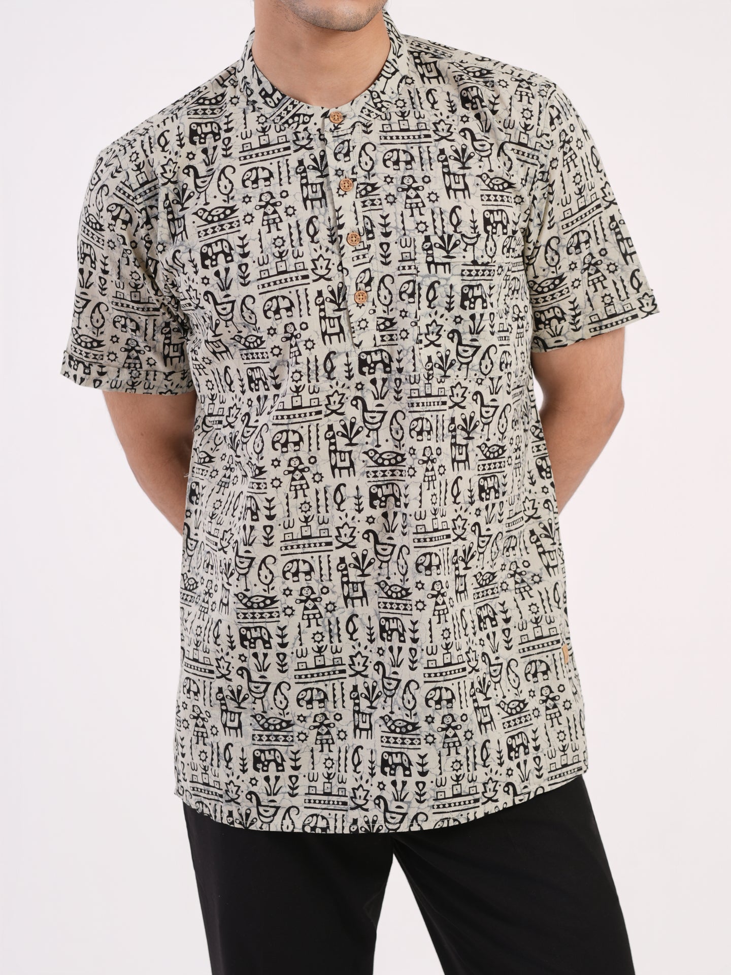 Ivory Tribal Story Print Bushirt