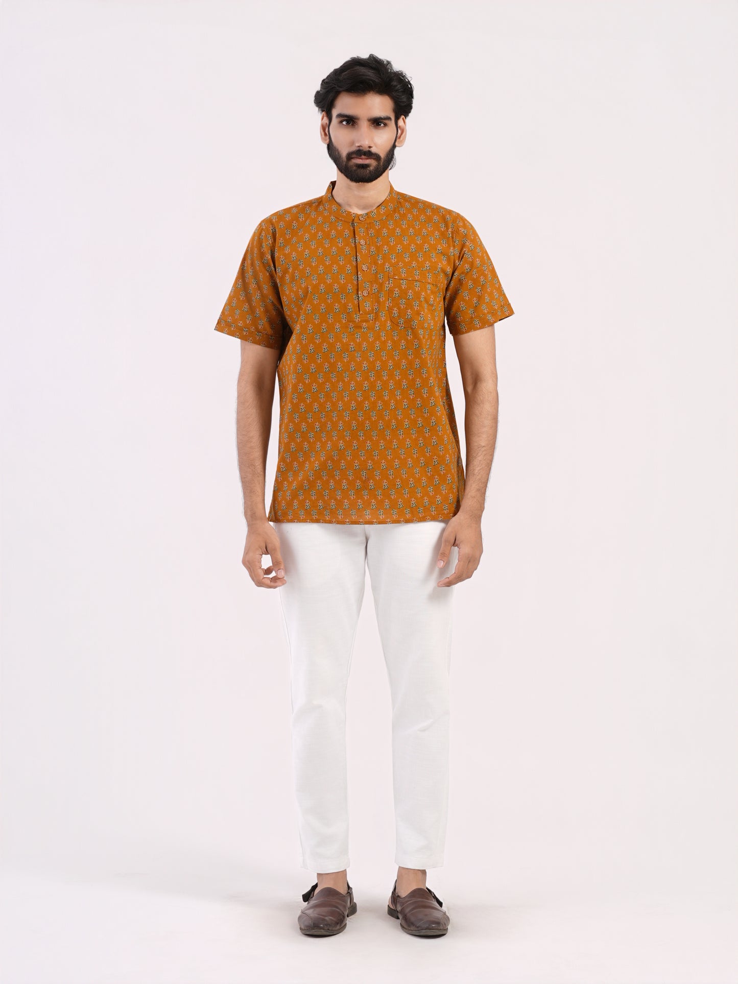 Mustard Small Buti Floral Print Bushirt