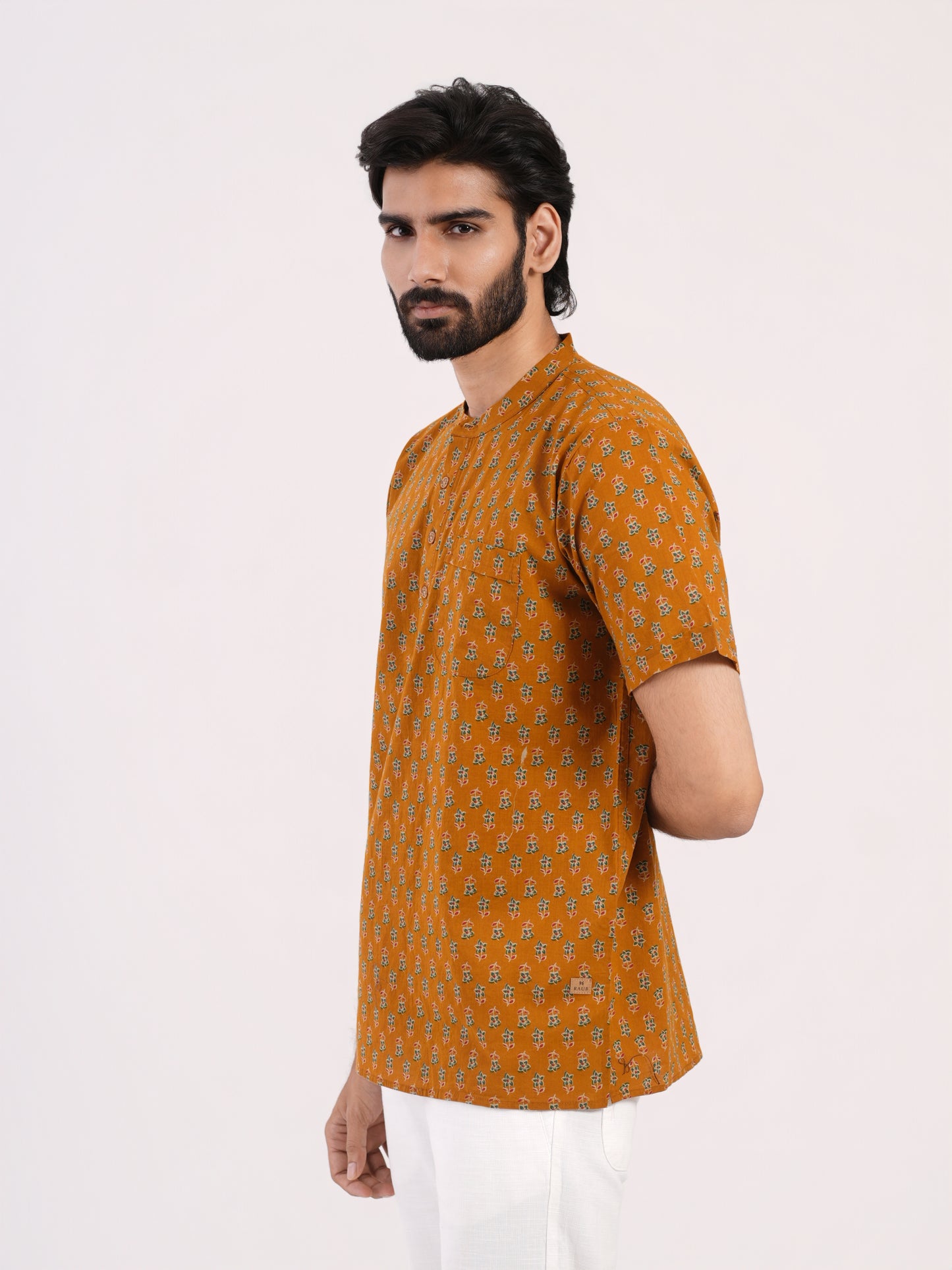 Mustard Small Buti Floral Print Bushirt
