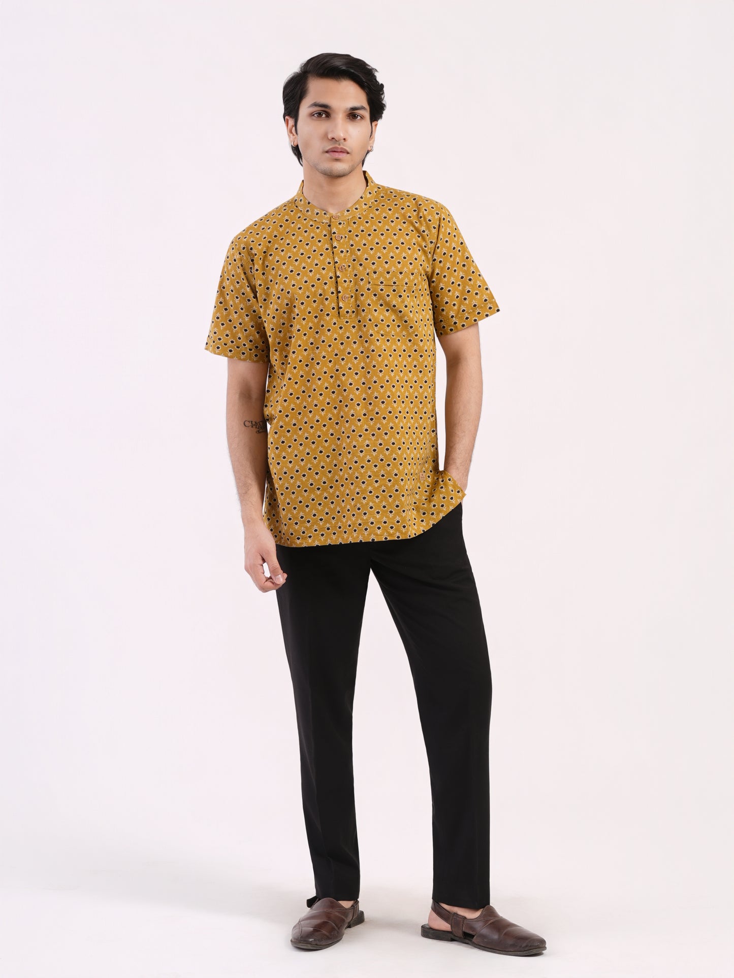 Sunflower Yellow with Floral Print Bushirt