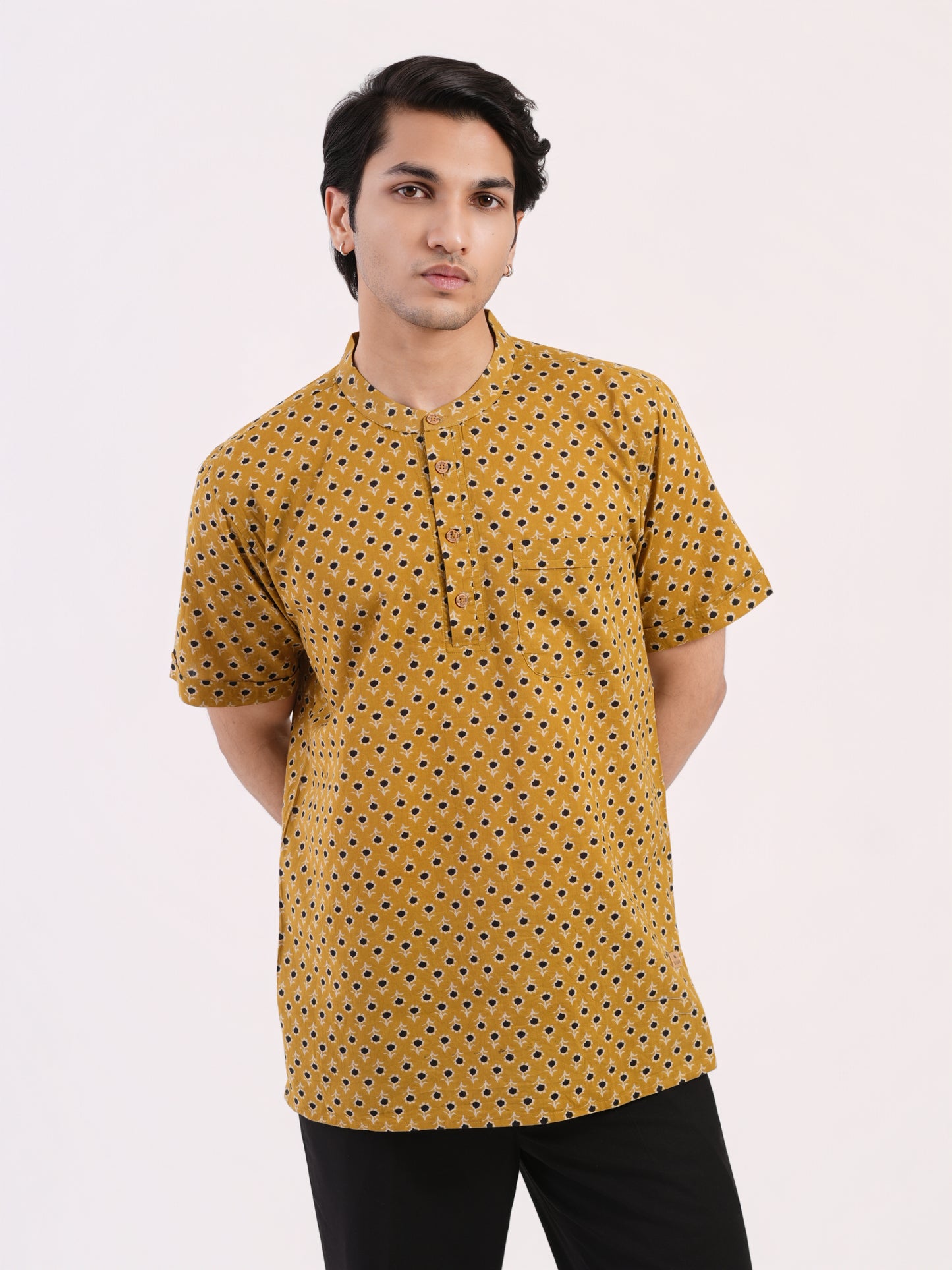Sunflower Yellow with Floral Print Bushirt