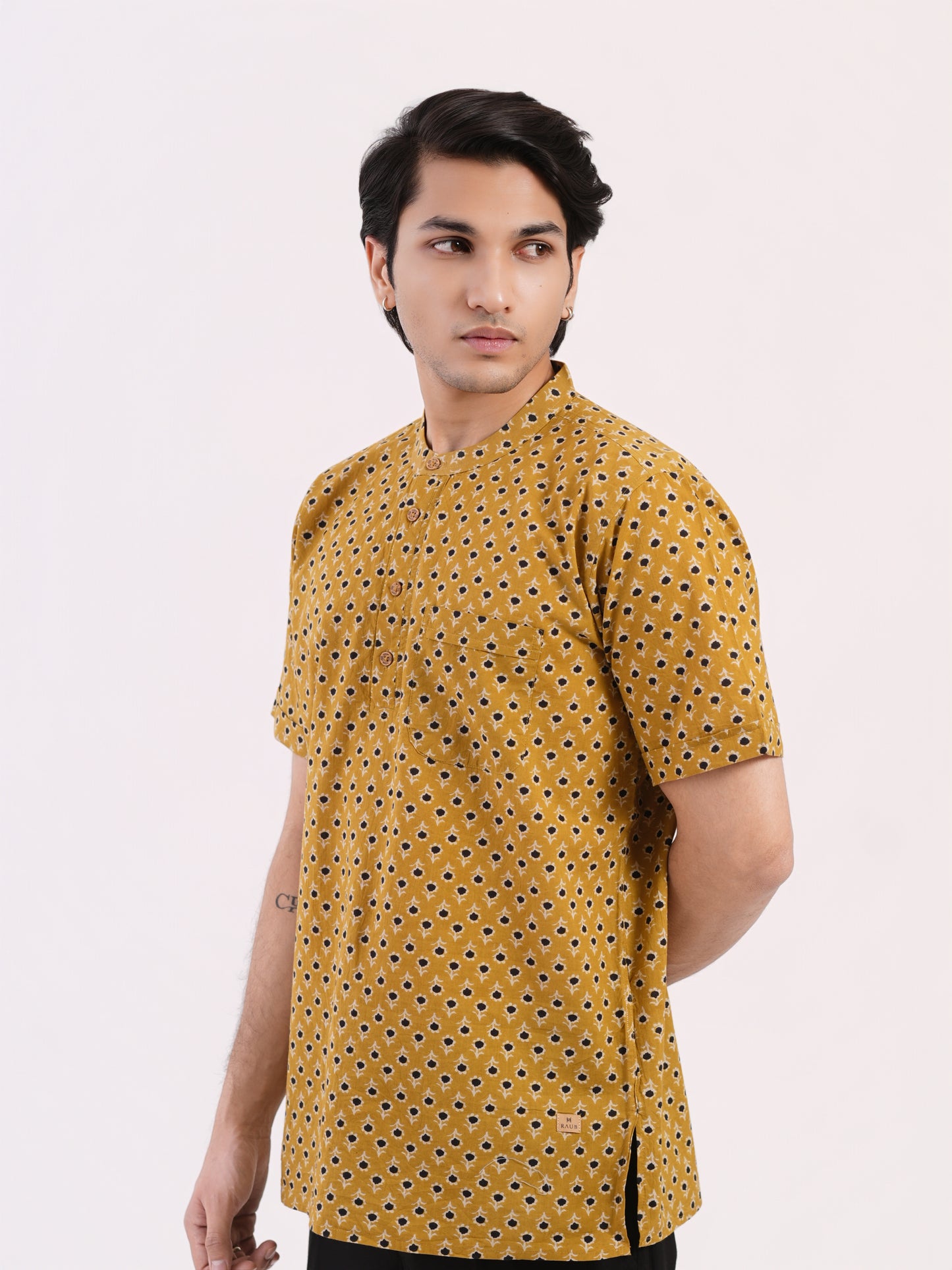Sunflower Yellow with Floral Print Bushirt