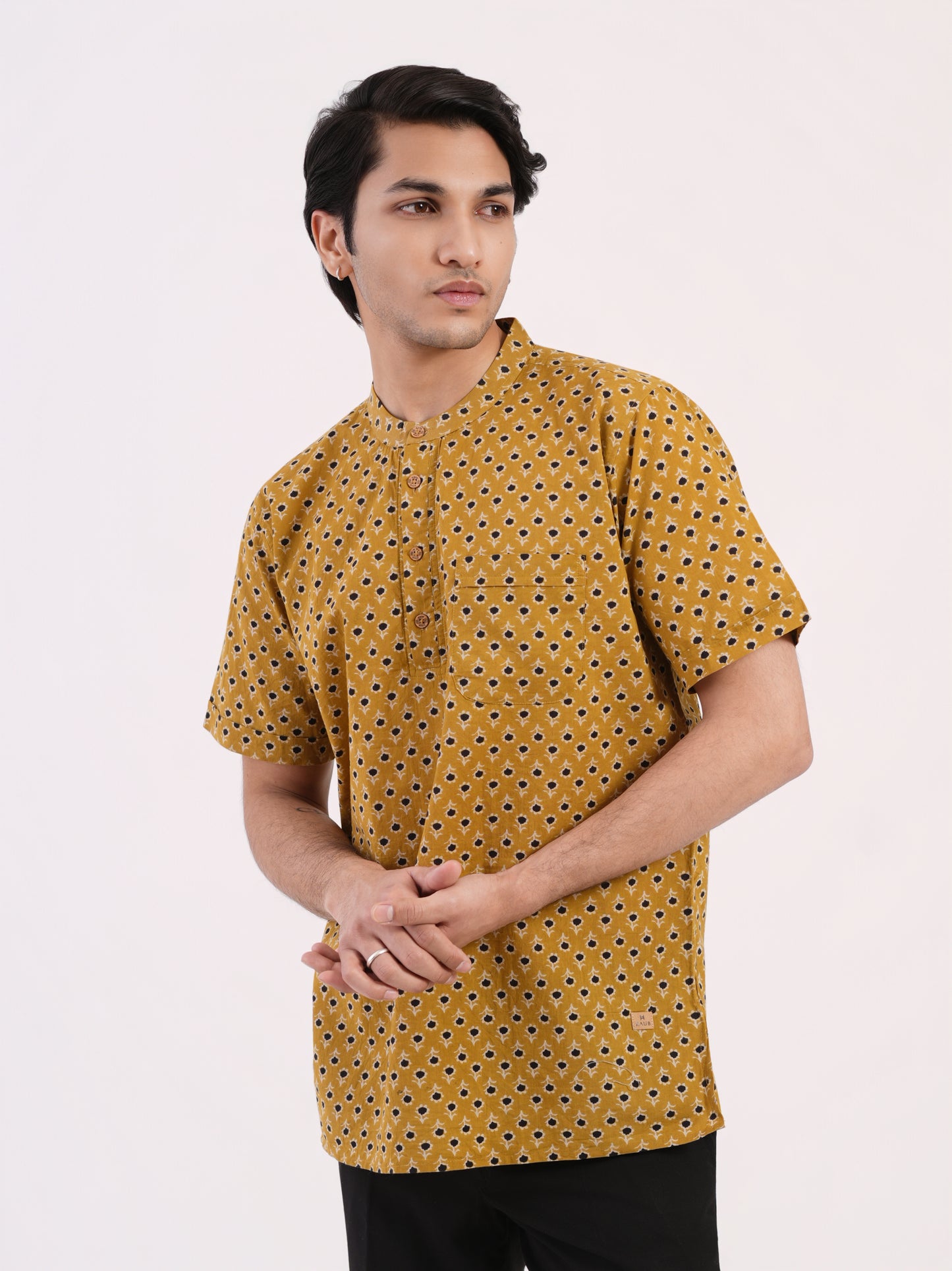 Sunflower Yellow with Floral Print Bushirt