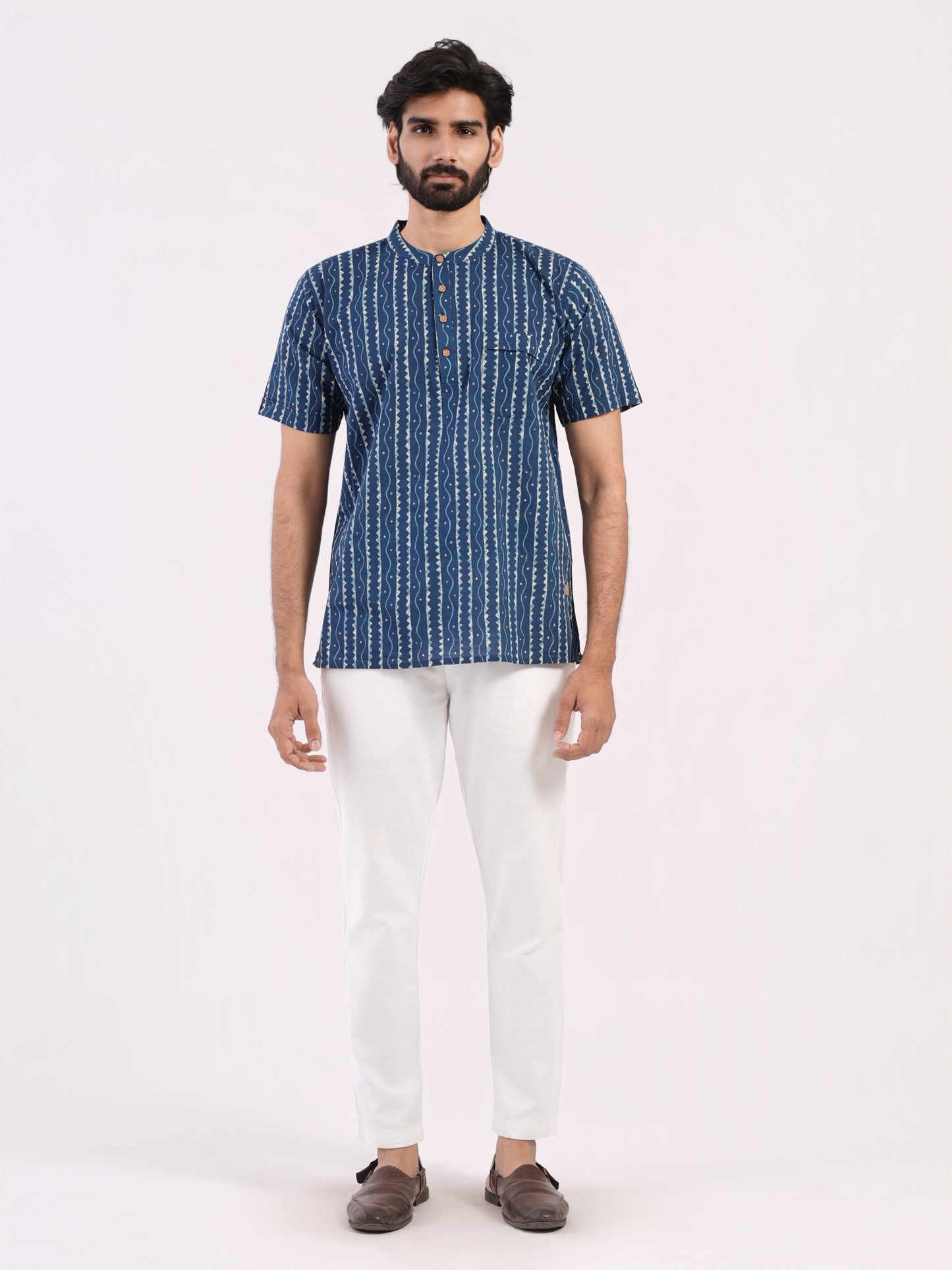 Indigo Blue with Kantha Print Bushirt