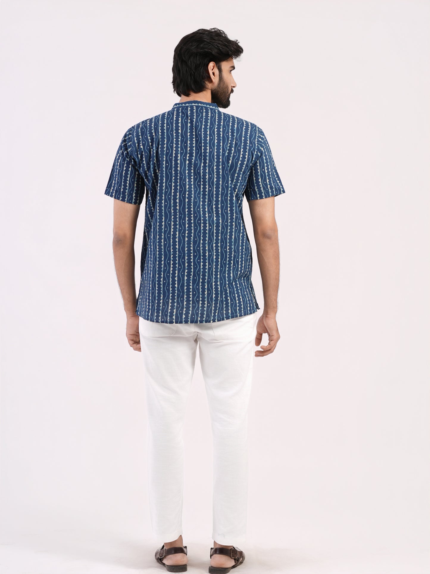 Indigo Blue with Kantha Print Bushirt